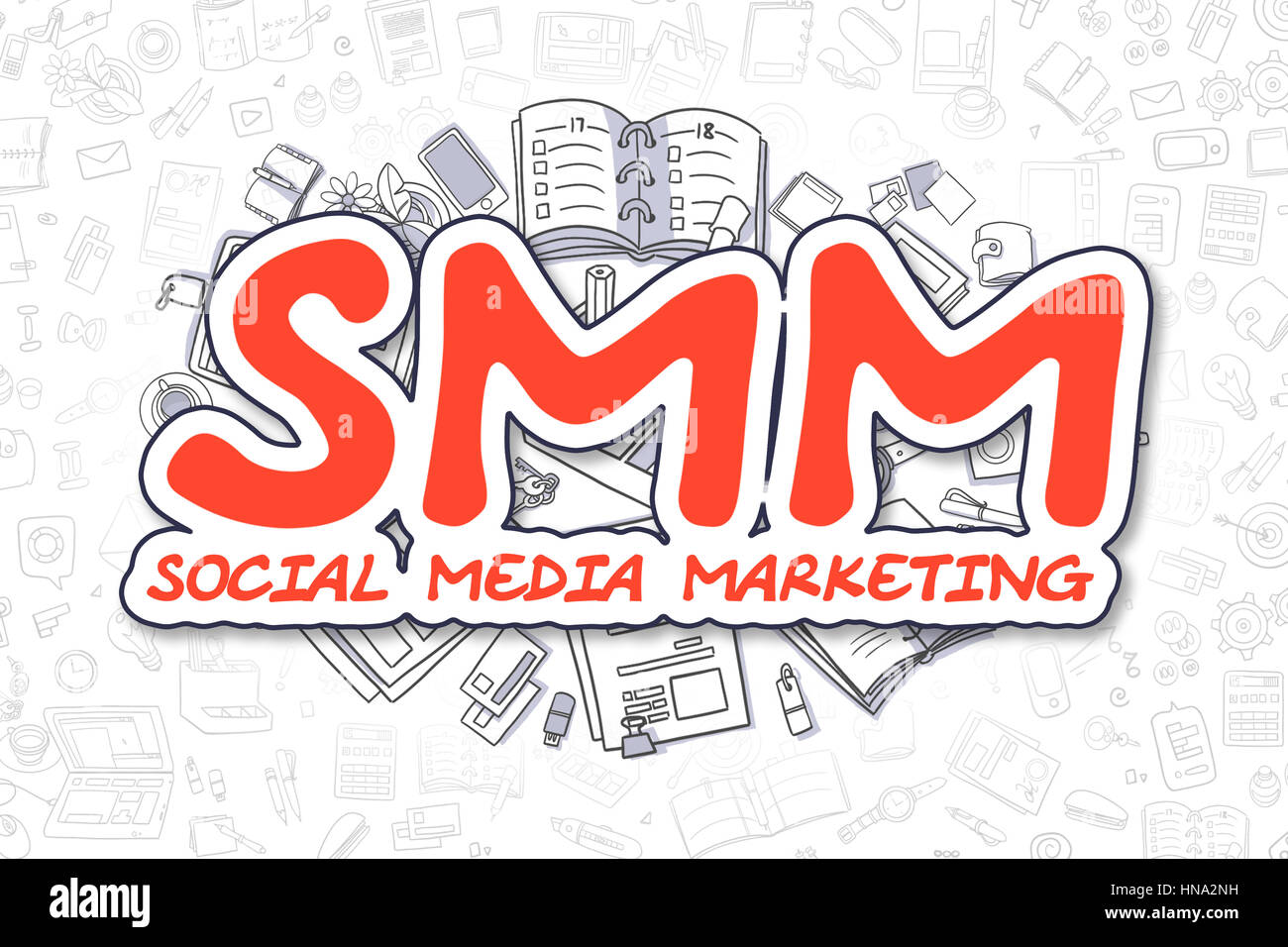 SMM - Doodle Inscription rouge. Concept d'entreprise. Banque D'Images