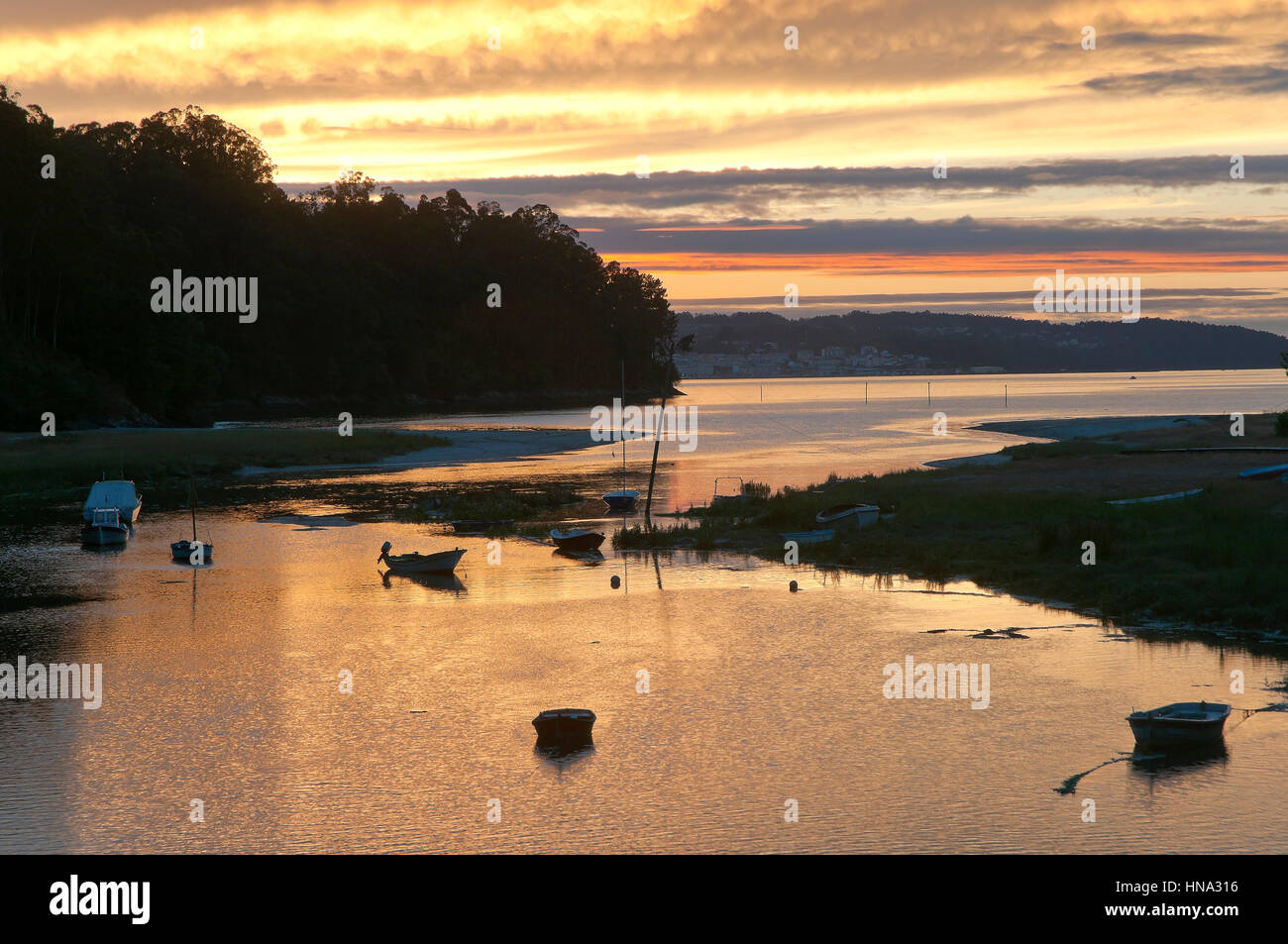 Et l'estuaire de la rivière Lambre, Betanzos, province de La Corogne, une région de Galice, Espagne, Europe Banque D'Images