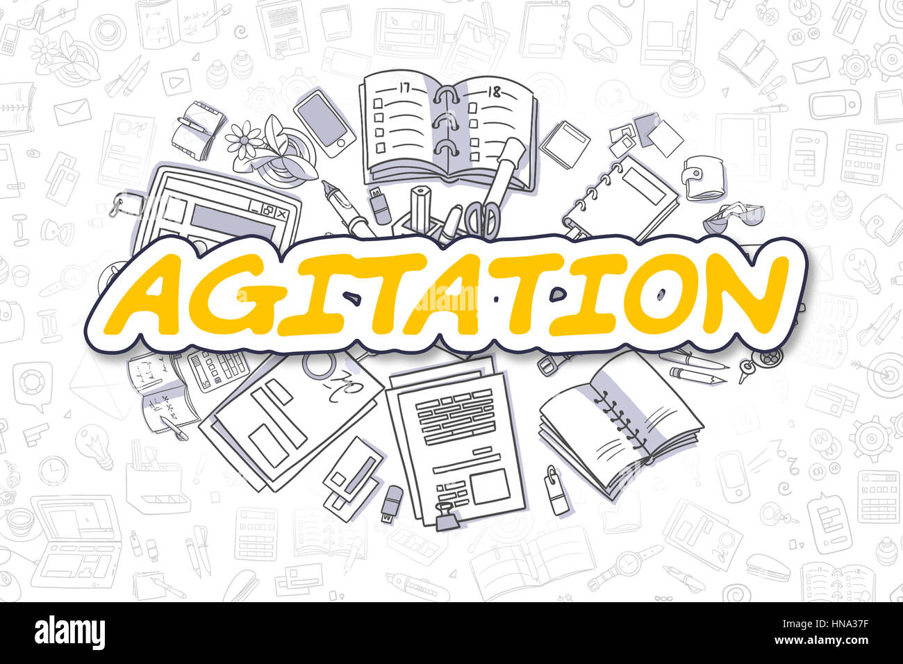 Doodle - Agitation mot jaune. Concept d'entreprise. Banque D'Images