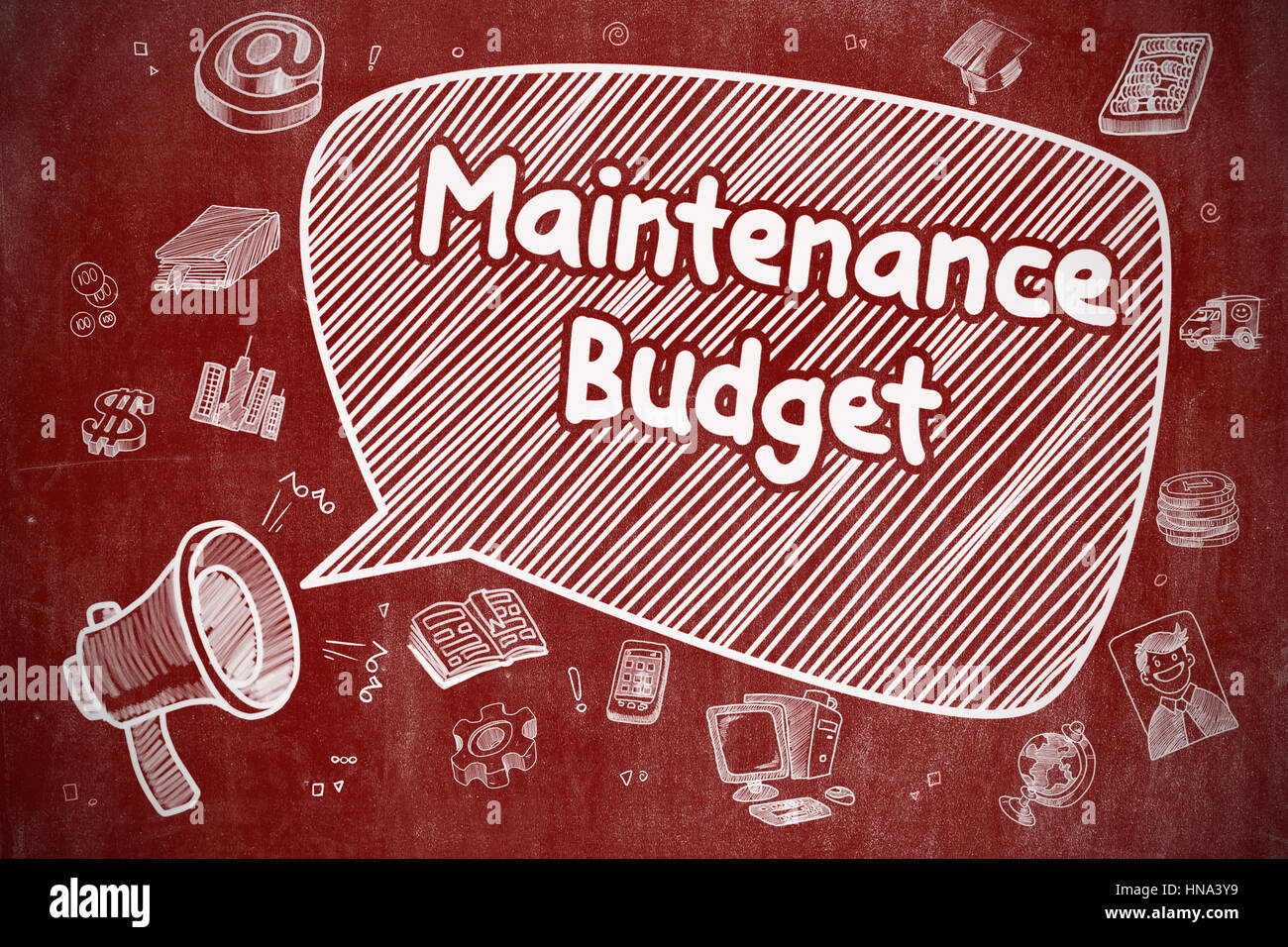 Budget de maintenance - Illustration Doodle sur rouge au tableau. Banque D'Images