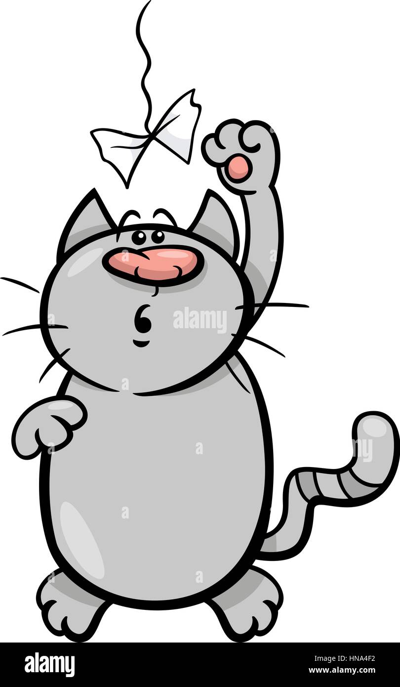 jeu de chat drôle avec dessin animé de jouet en papier Illustration de Vecteur
