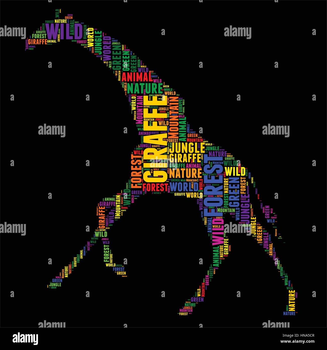 Girafe Typographie word cloud Vector illustration colorée Illustration de Vecteur