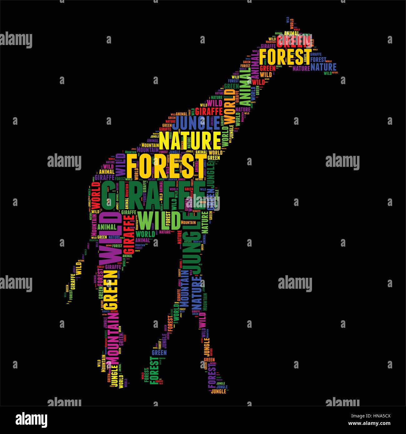 Girafe Typographie word cloud Vector illustration colorée Illustration de Vecteur