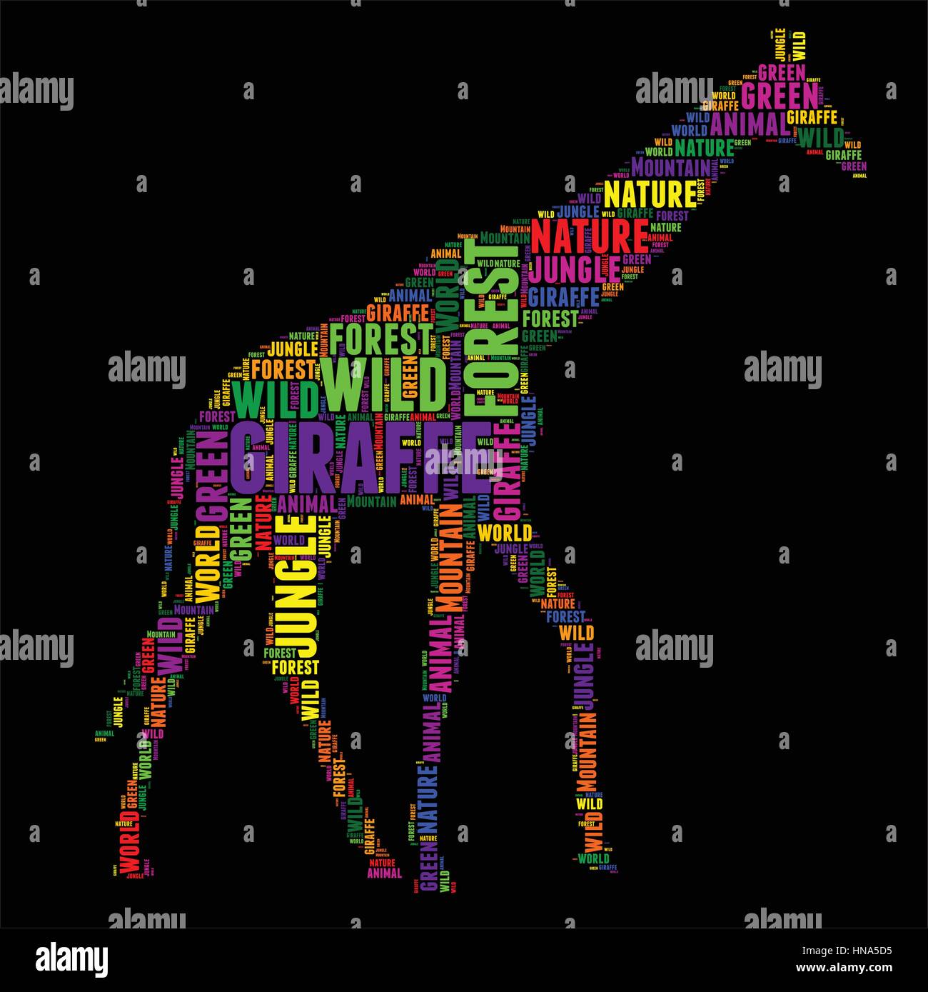 Girafe Typographie word cloud Vector illustration colorée Illustration de Vecteur