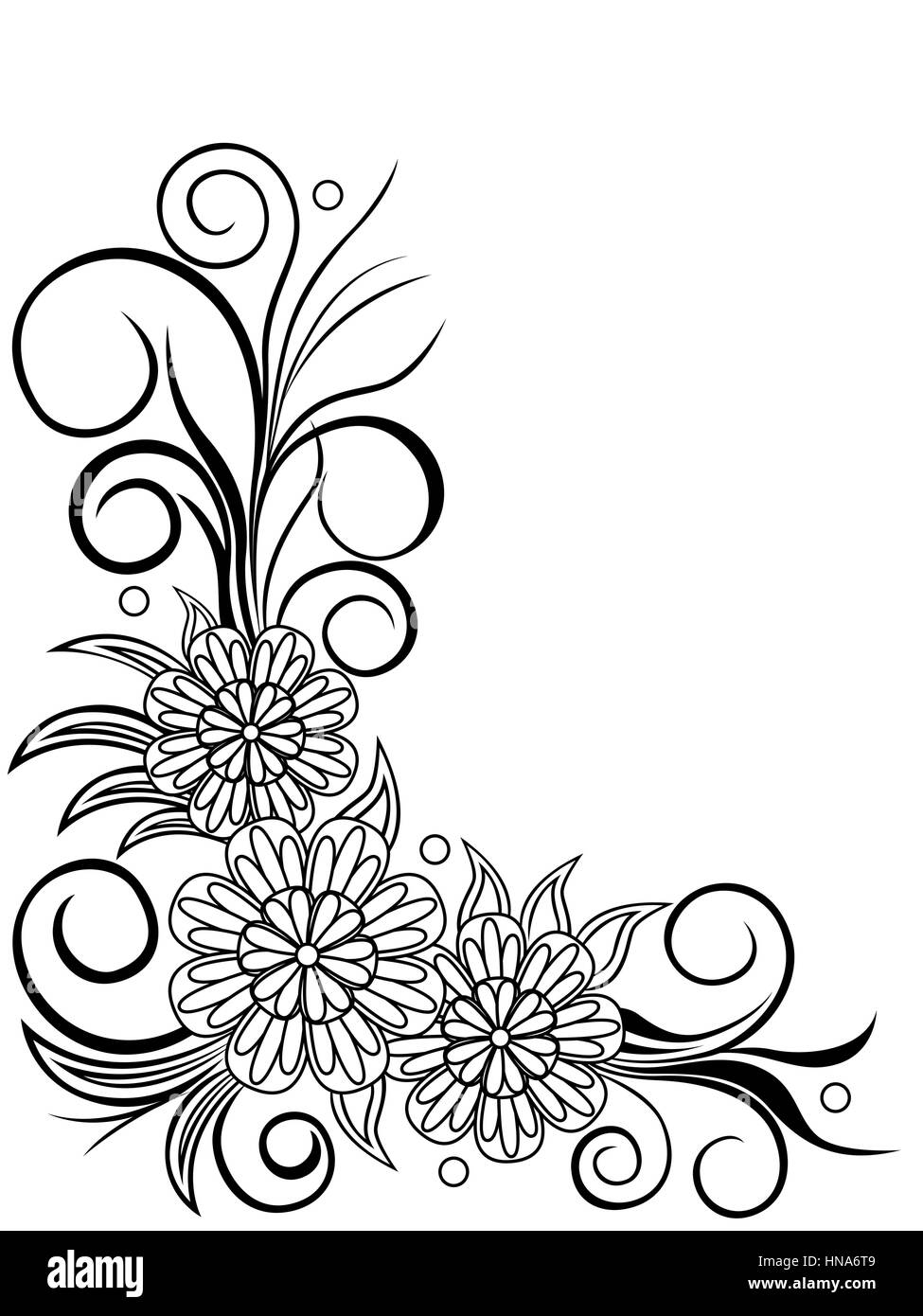 Avec coin de feuille floral design, dessin à la main vector illustration Illustration de Vecteur