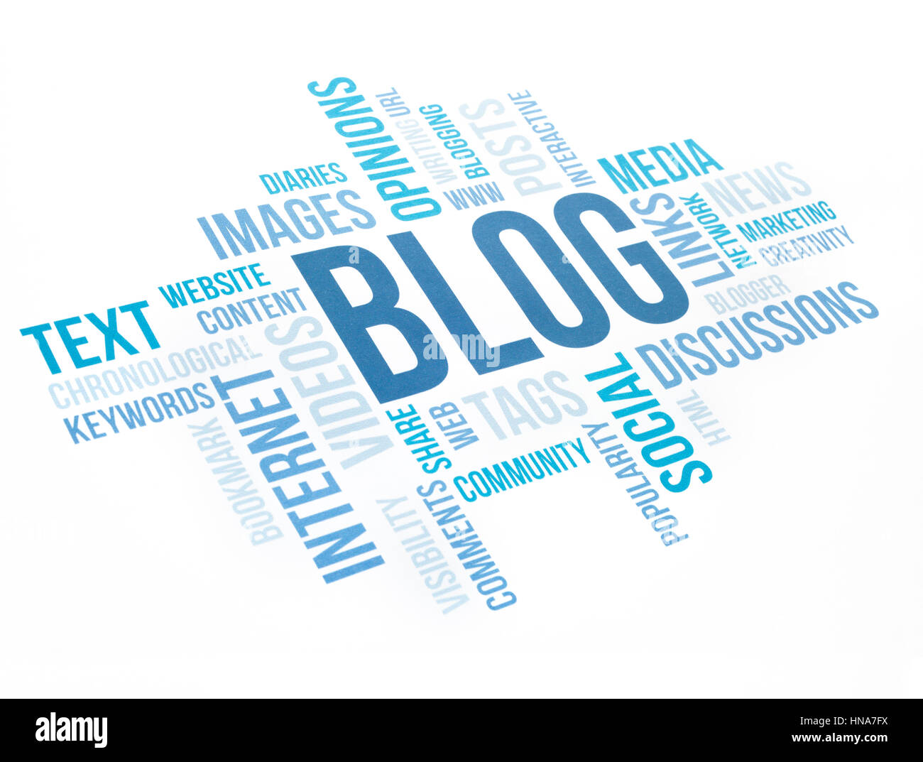Blog concept de cloud chart Imprimer document. Dans les tons bleu. Banque D'Images