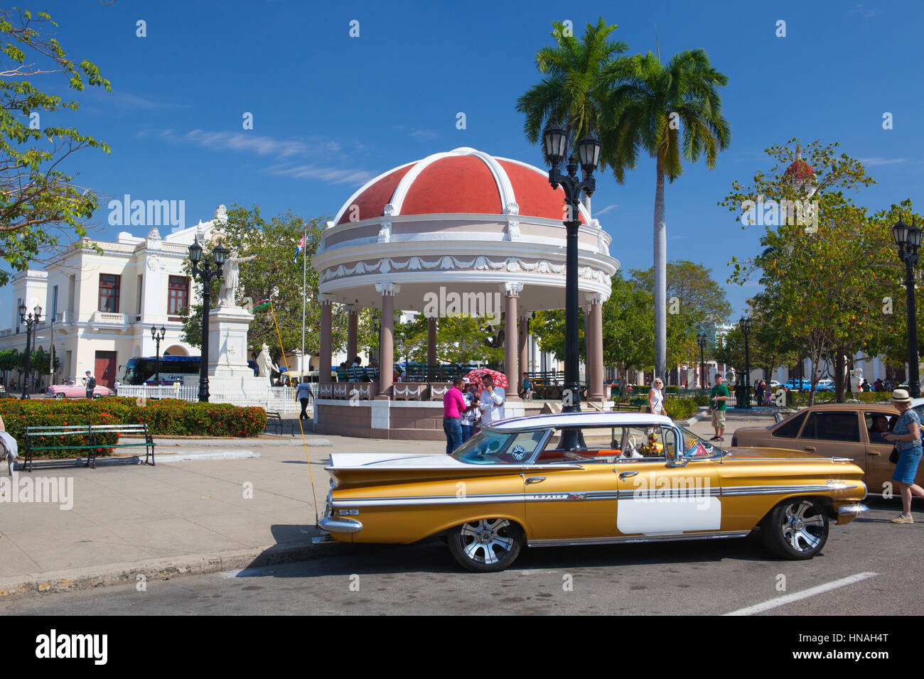 Cienfuegos, Cuba - 28 janvier 2017 : Jose Marti Park, la place principale de Cienfuegos (UNESCO World Heritage), Cuba. Cienfuegos, capitale de Cienfuegos Banque D'Images