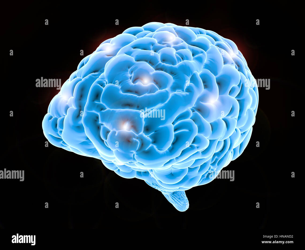 Brain power concept avec rendu 3D du cerveau humain brillant Banque D'Images