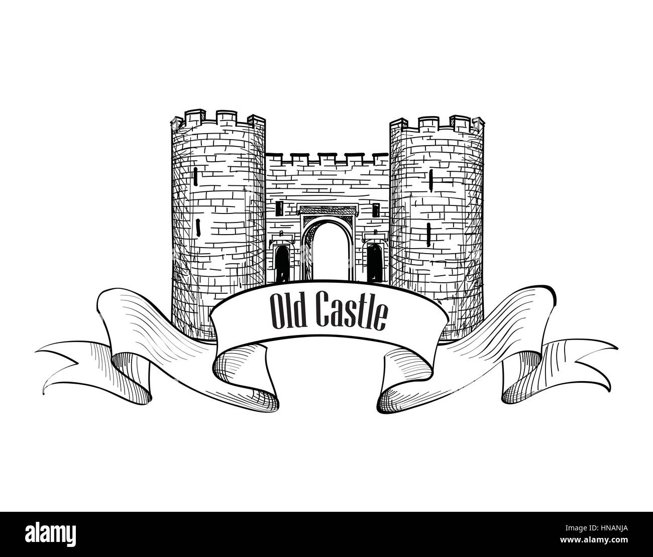 Logo château. retro vector label. Illustration de Vecteur