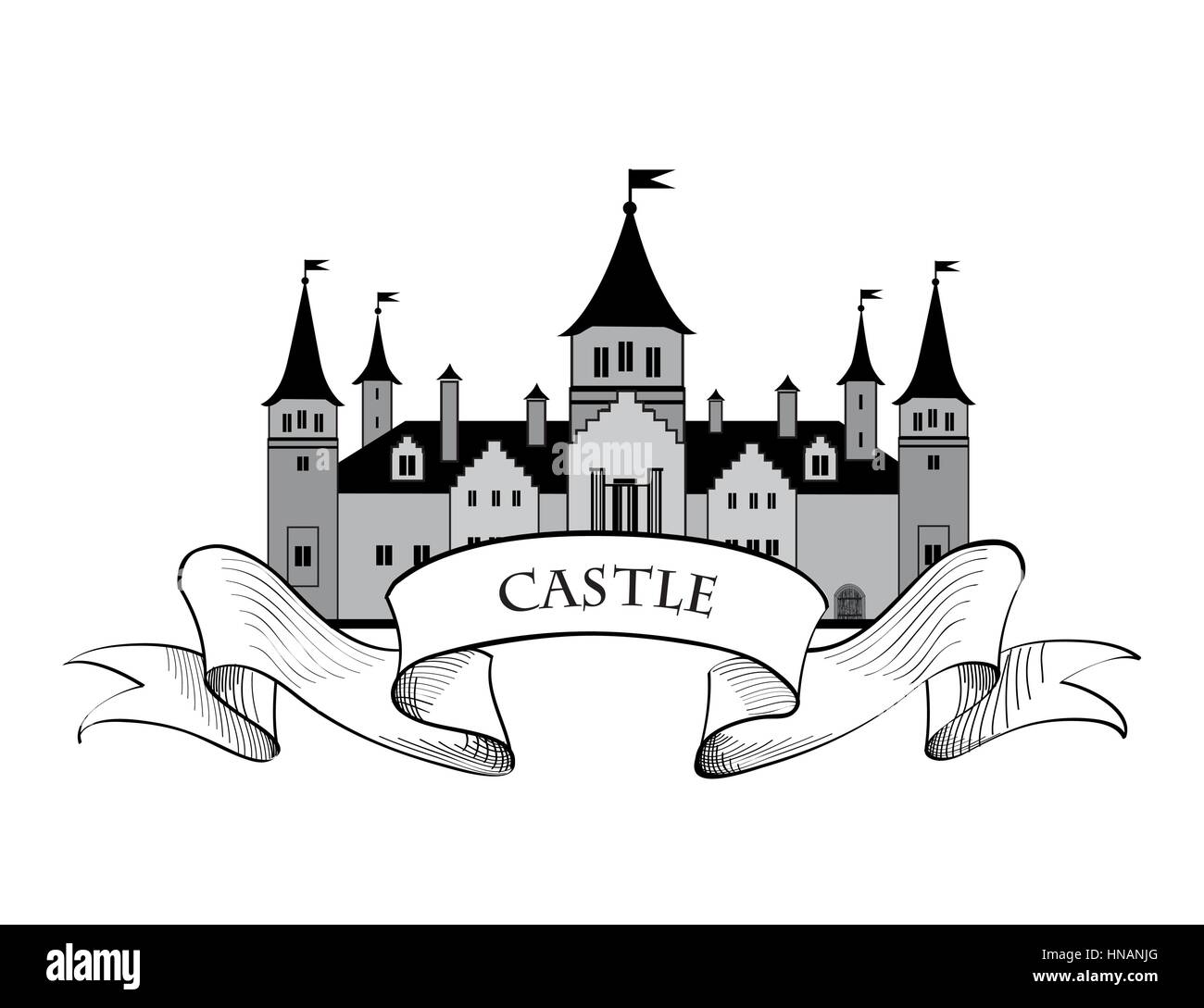 Logo château. retro vector label. Illustration de Vecteur