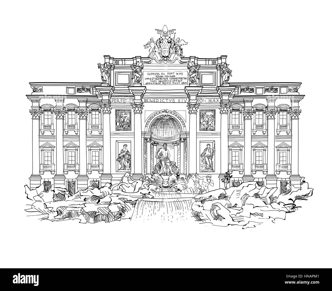 Rome célèbre de la fontaine de Trevi. Visites de l'Italie. Illustration de Vecteur