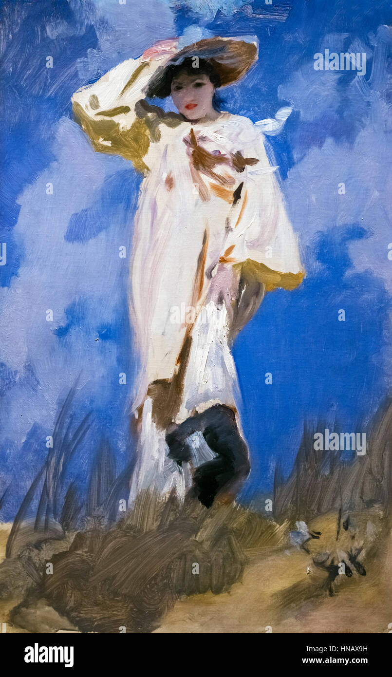 John Singer Sargent, peinture. 'Un coup de vent (Judith Gautier)' de John Singer SARGENT (1856-1925), huile sur toile, c.1883-85. Banque D'Images