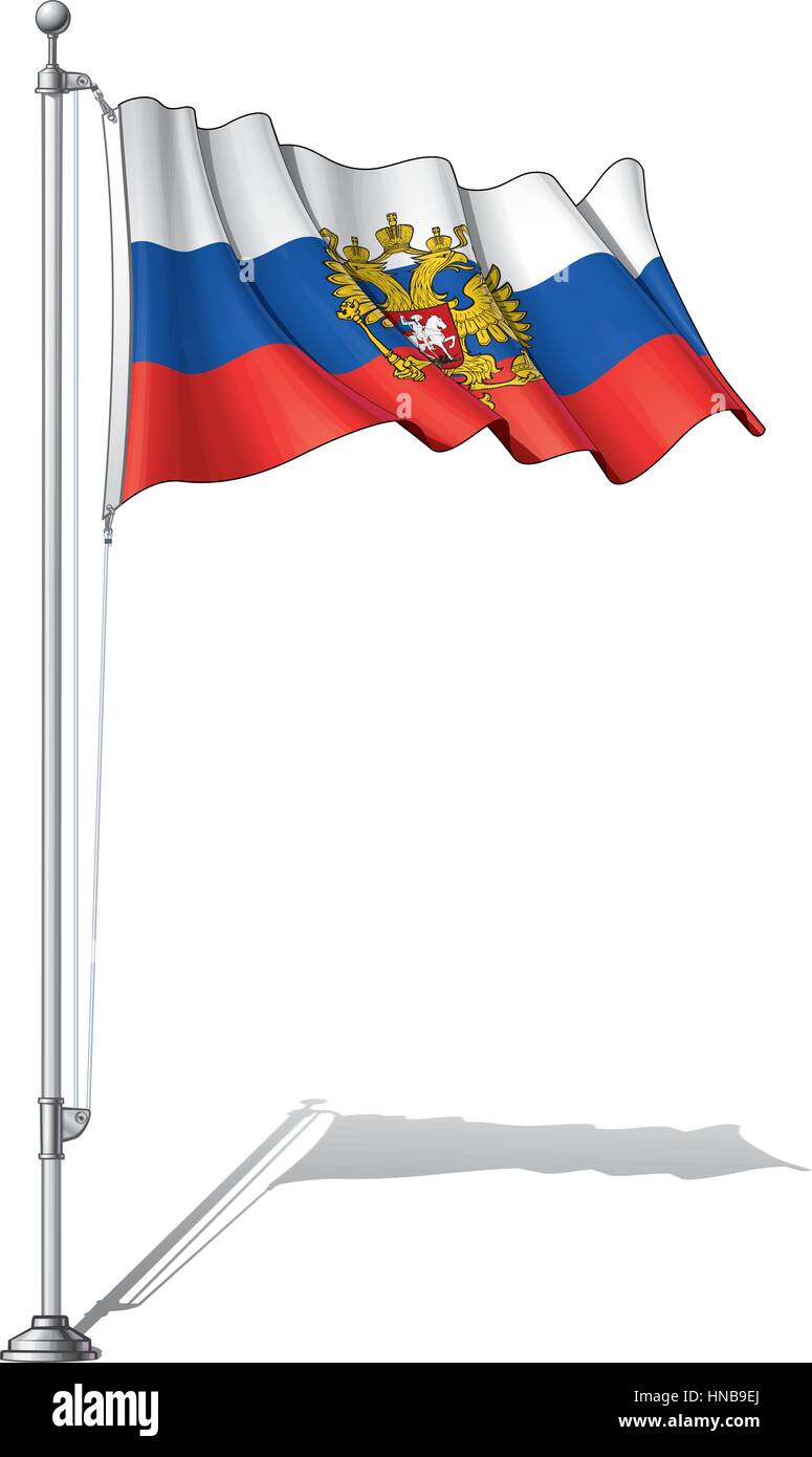 Vector Illustration d'une forme nationale russe et les drapeaux d'État fixer sur un mât.Les deux versions sont en place au sein de groupes distincts. Drapeaux et pole i Illustration de Vecteur