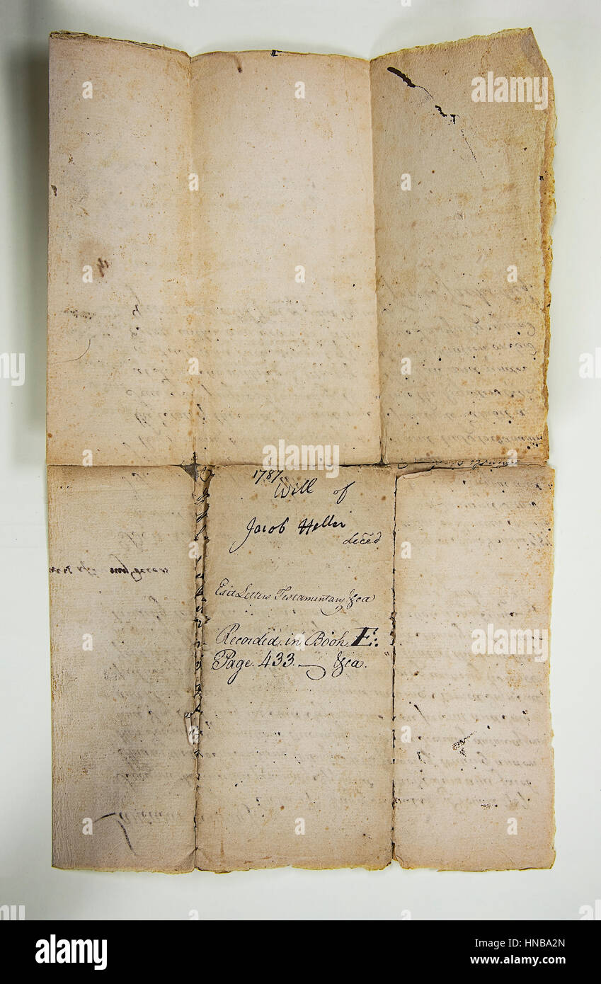 Vieux parchemin jauni sur l'écriture manuscrite Banque D'Images