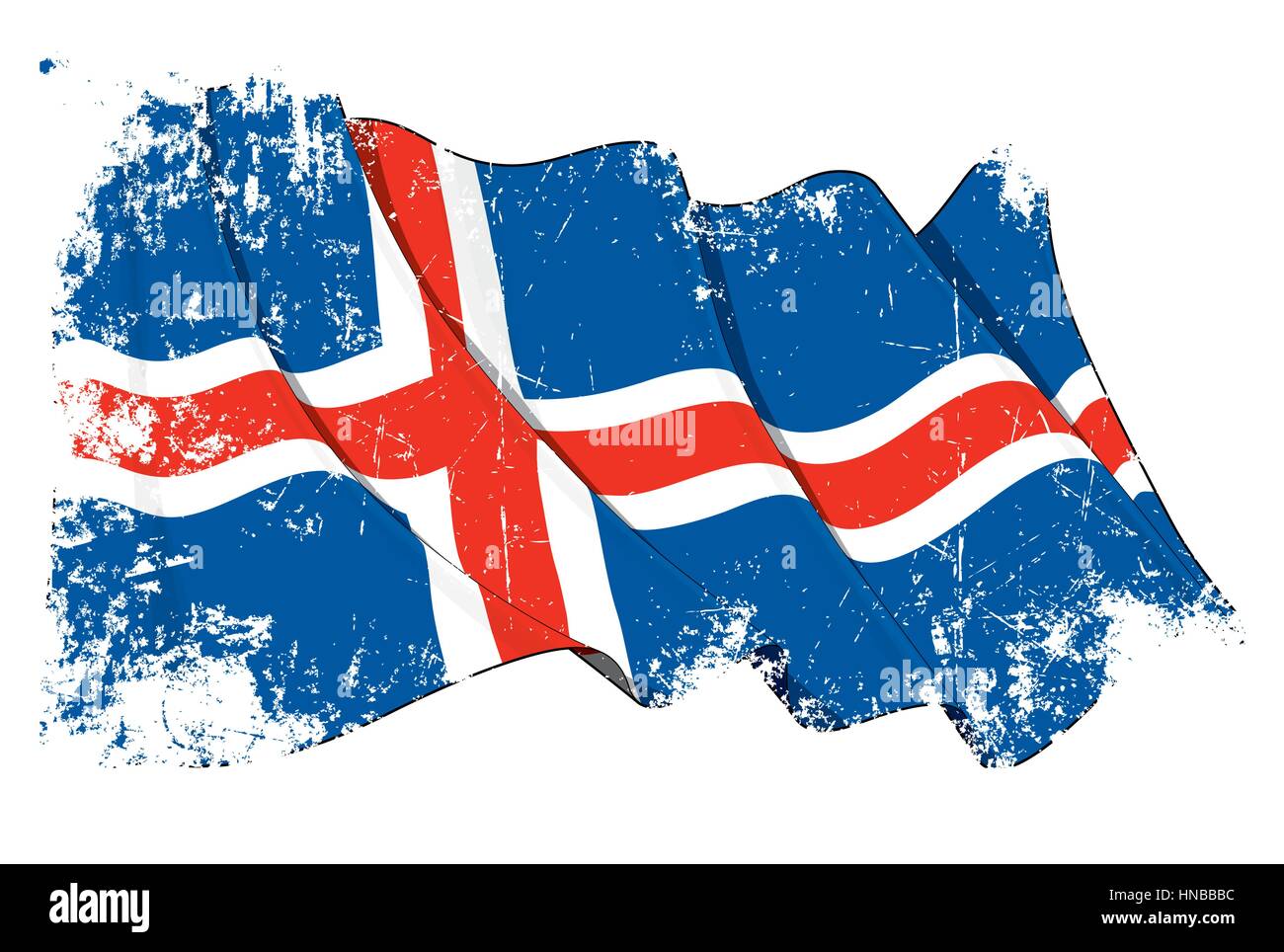 Grunge Vector Illustration d'une forme drapeau islandais. Tous les éléments en ordre. La texture, des lignes, des ombres et du drapeau Couleurs sur des calques séparés pour les SD Illustration de Vecteur