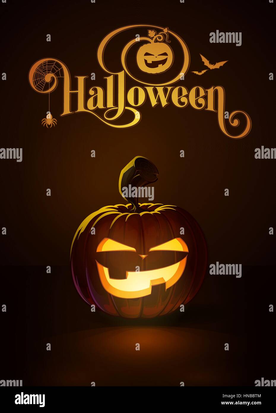 Vector illustration d'un jack-o-lantern brillants dans l'obscurité. Inclus une typographie personnalisée "Halloween" fondée sur l'ancien Bodoni de caractères. EPS10 Tous les Illustration de Vecteur