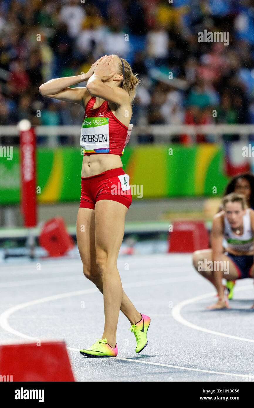 Rio de Janeiro, Brésil. 18 août 2016. L'athlétisme, Sara Slott Petersen (DEN) remporte la médaille d'argent au 400m haies femmes finales à l'Oly 2016 Banque D'Images