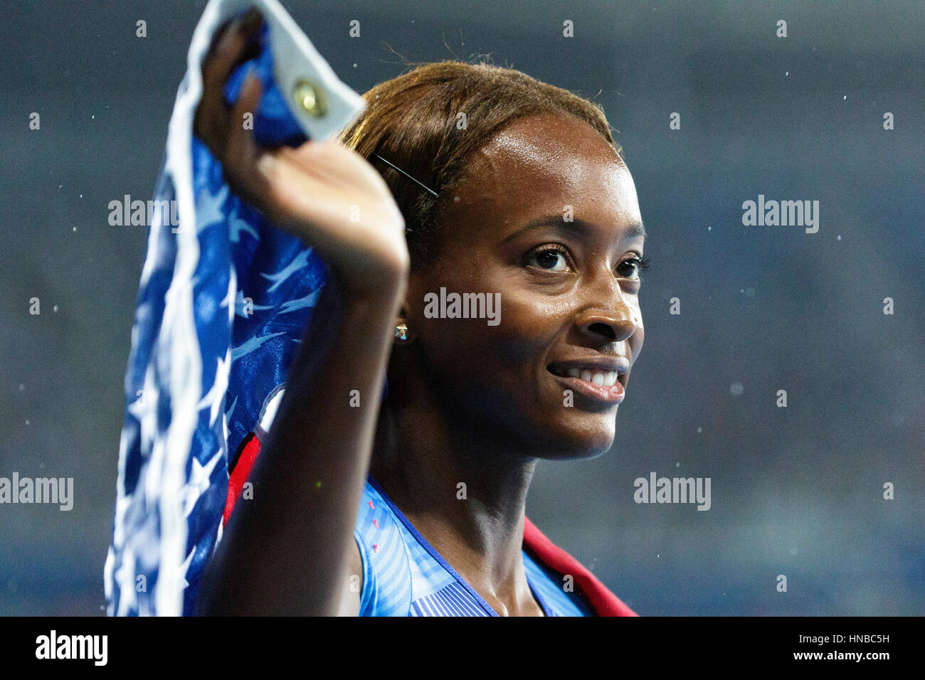 Rio de Janeiro, Brésil. 18 août 2016. L'athlétisme, Dalilah Muhammad (USA) remporte la médaille d'or dans le 400m haies finale au Jeux Olympiques 2016 Banque D'Images