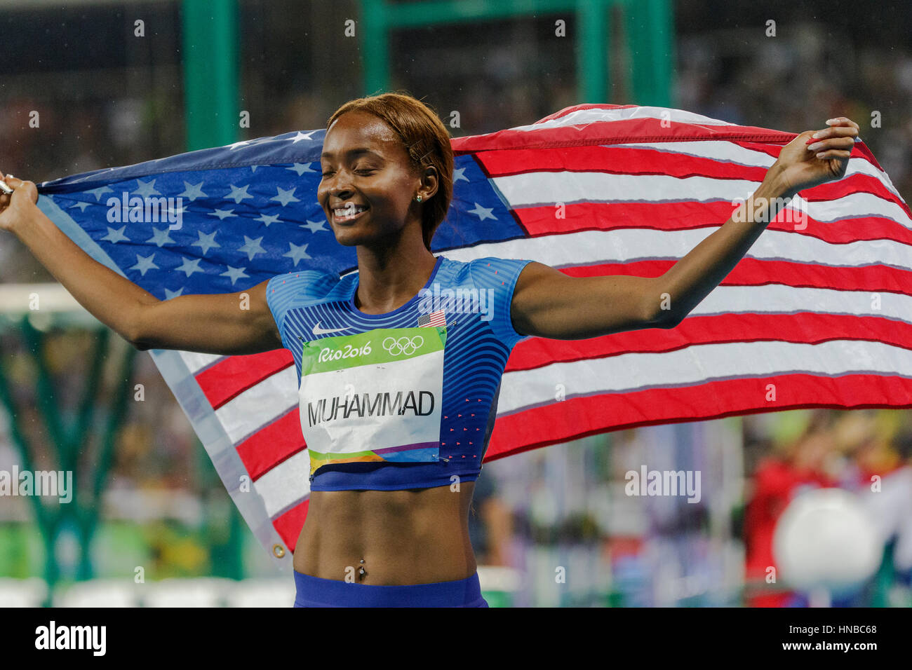 Rio de Janeiro, Brésil. 18 août 2016. L'athlétisme, Dalilah Muhammad (USA) remporte la médaille d'or dans le 400m haies finale au Jeux Olympiques 2016 Banque D'Images