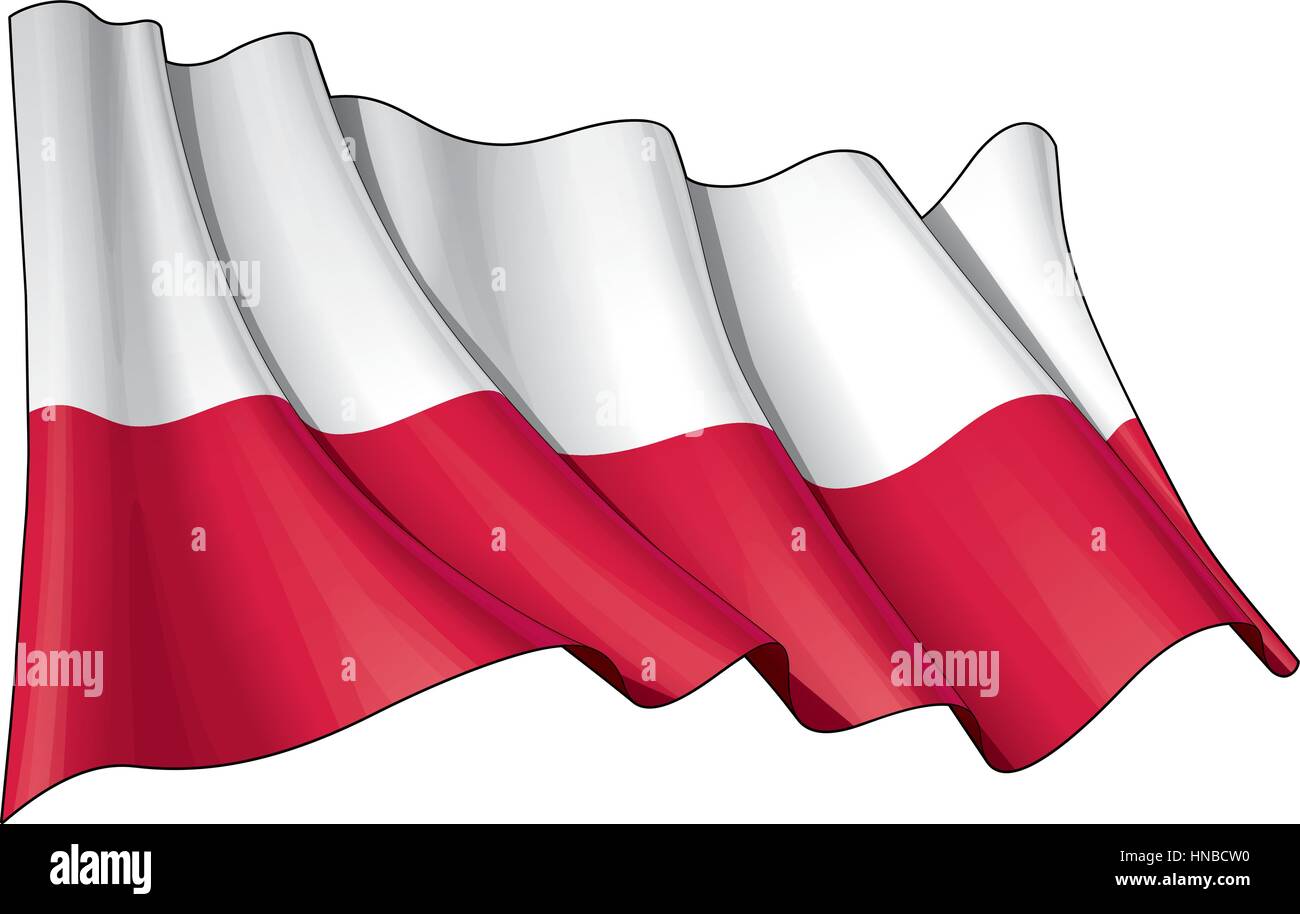 Vector Illustration d'un drapeau polonais National agitant (sans l'Eagle Crest). Tous les éléments en ordre. Des lignes, des ombres et du drapeau Couleurs sur séparé Illustration de Vecteur