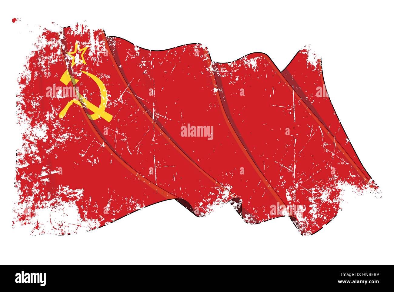 Grunge Vector Illustration d'un drapeau de l'Union soviétique en agitant contre fond blanc. Tous les éléments en ordre. La texture, des lignes, des ombres & Couleurs Illustration de Vecteur