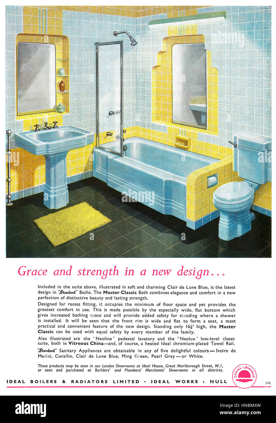1956 La publicité pour accessoires de salle de bains Ideal Standard Banque D'Images