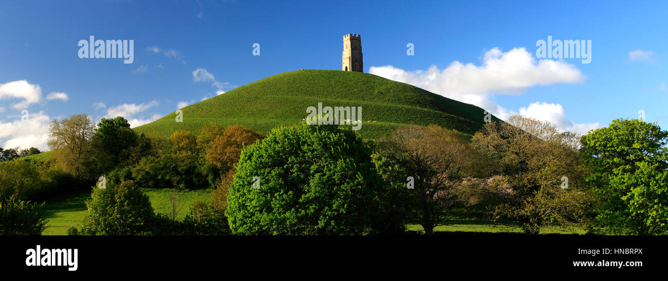 L'été, glastonbury tor, St Michael's Tower, Somerset Levels, comté de Somerset, England, UK Banque D'Images