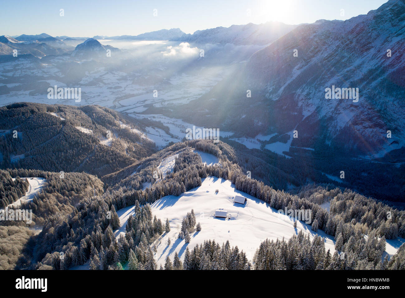 Paysage d'hiver dans les Alpes autrichiennes près de Salzbourg, Bavière, Autriche Banque D'Images