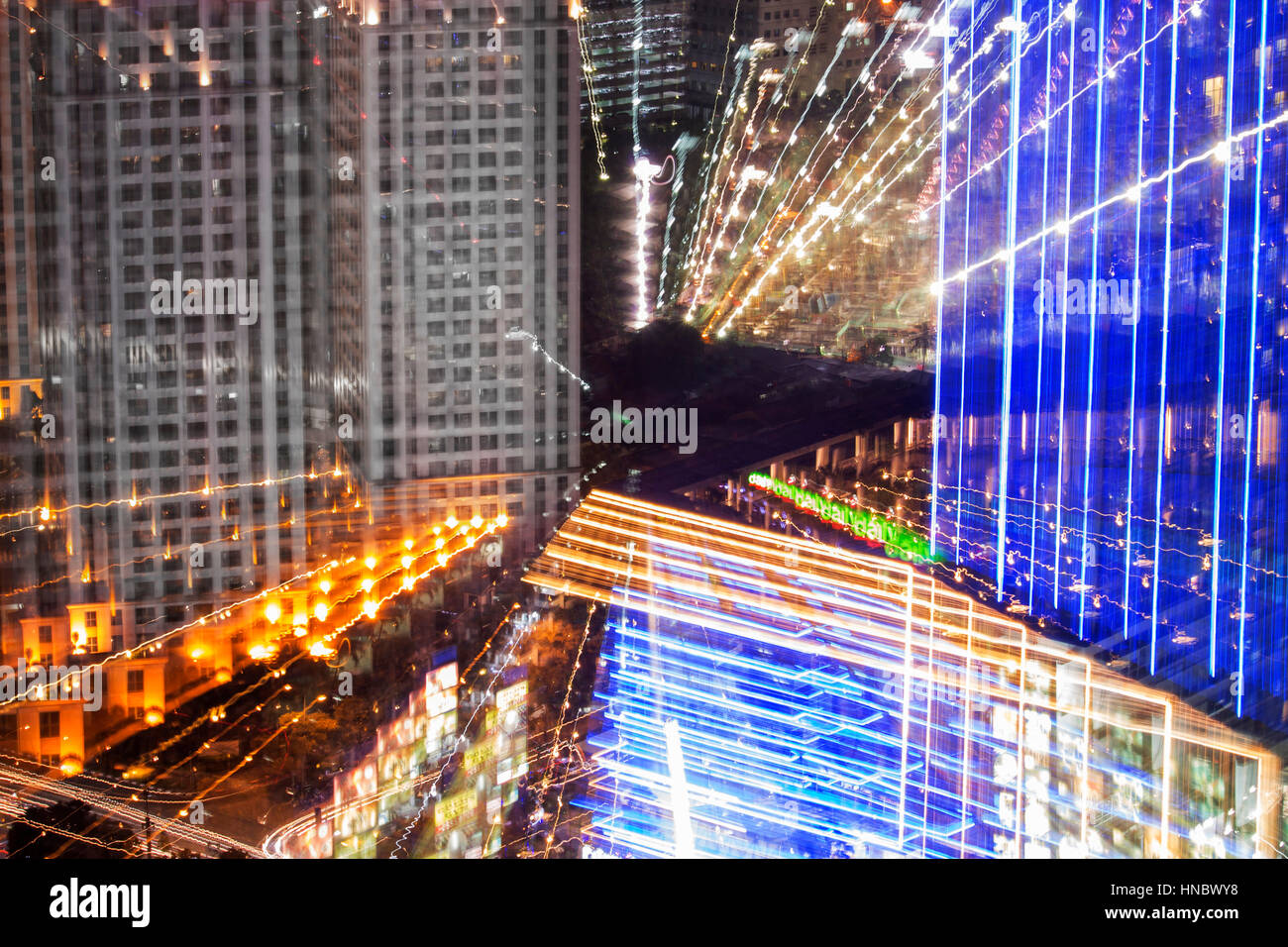Abstract City Lights, Jakarta, Indonésie Banque D'Images