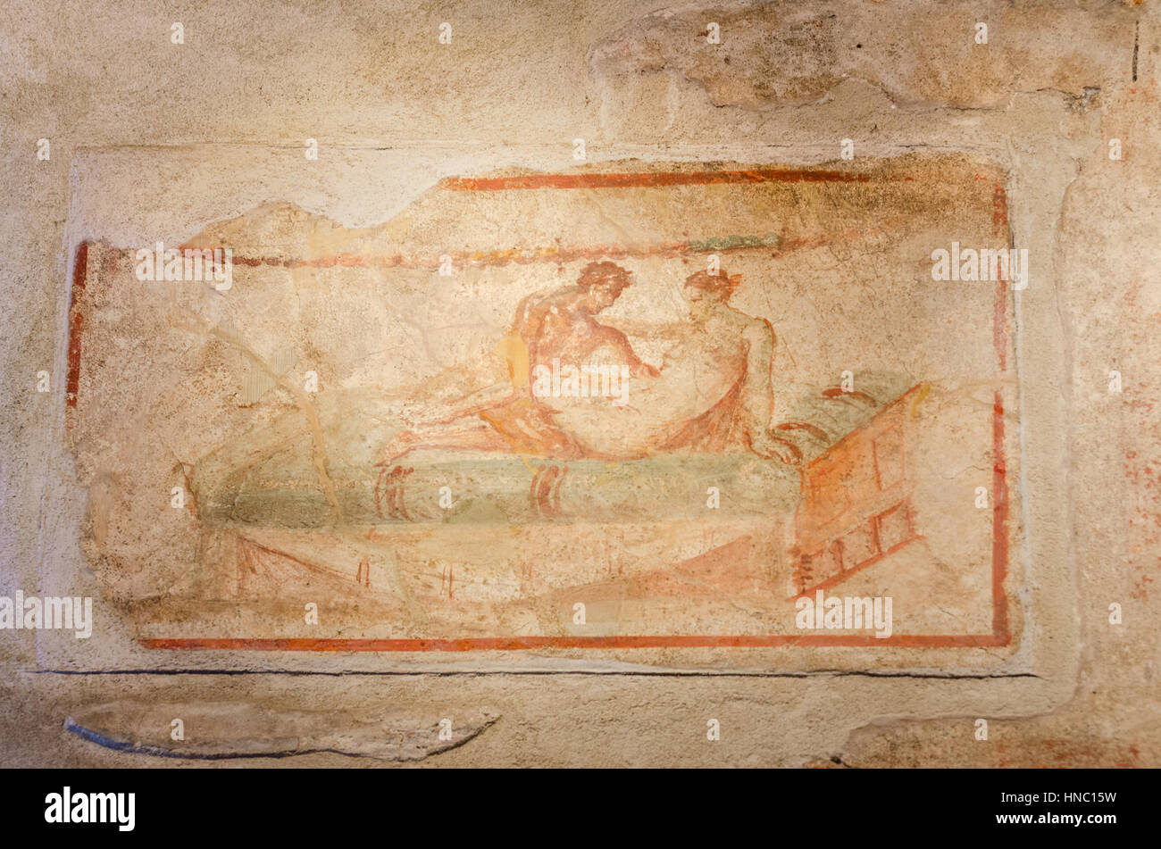 Fresque romaine antique en ruines de Pompéi, Italie. Banque D'Images