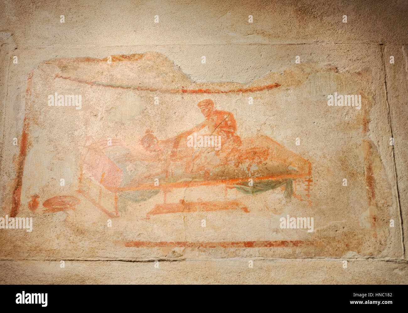 Fresque romaine antique en ruines de Pompéi, Italie. Banque D'Images