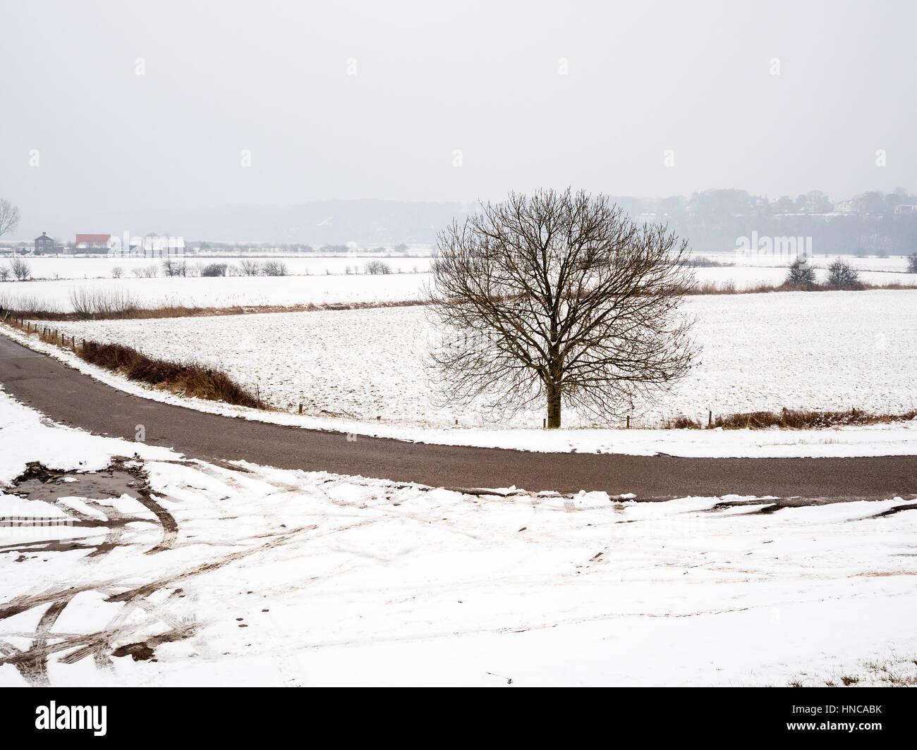 Nimègue, aux Pays-Bas. Feb 11, 2017. Plusieurs centimètres de neige sont tombés sur une grande partie du pays le samedi matin, une des conditions glissantes de nombreuses routes. Banque D'Images