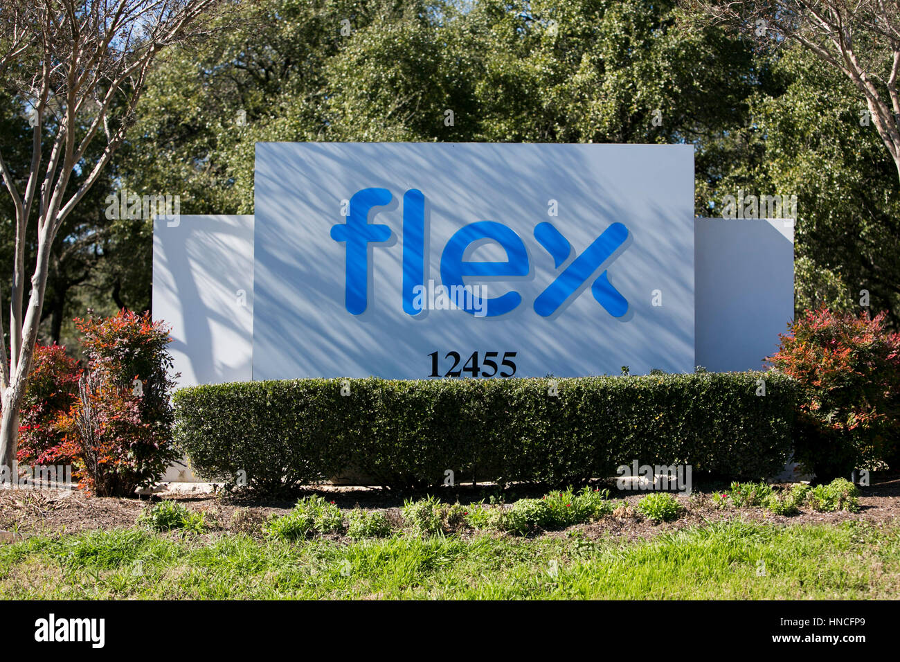 Un logo affiche à l'extérieur d'un établissement occupé par Flex Ltd., à Austin, Texas, le 28 janvier 2017. Banque D'Images