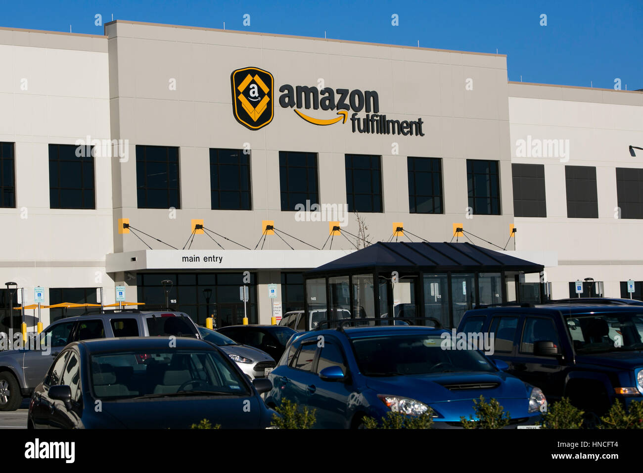 Un logo affiche à l'extérieur d'un Amazon fulfillment center à San Marcos, Texas, le 28 janvier 2017. Banque D'Images