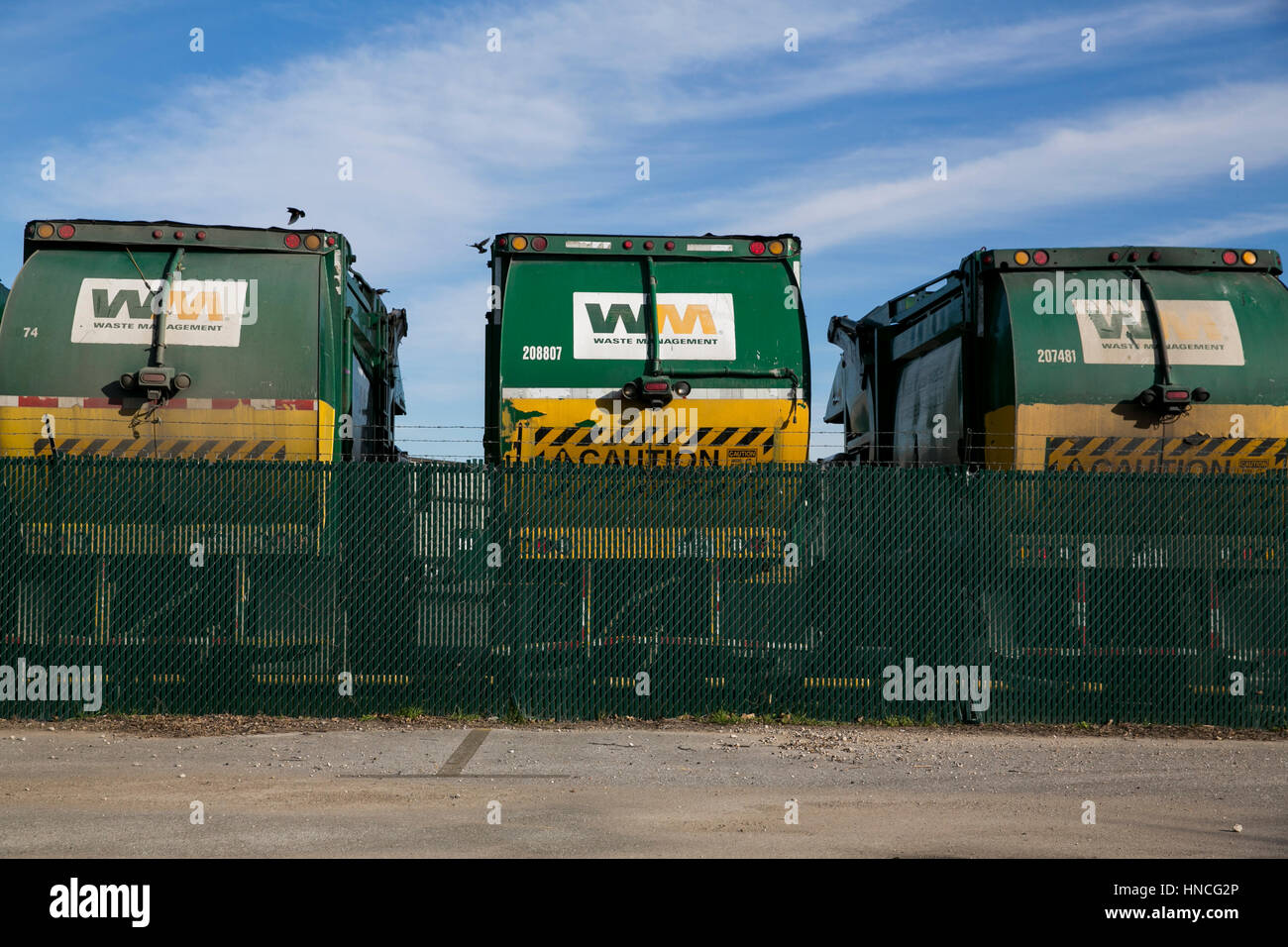 Signes du logo sur la gestion des déchets, Inc., les camions à San Antonio, Texas, le 29 janvier 2017. Banque D'Images