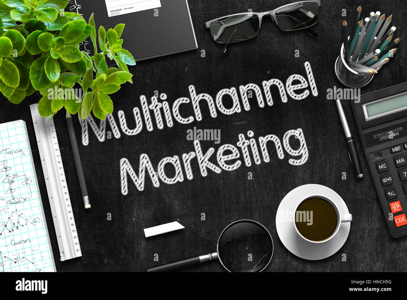 Le marketing multicanal sur tableau noir. 3D. Banque D'Images