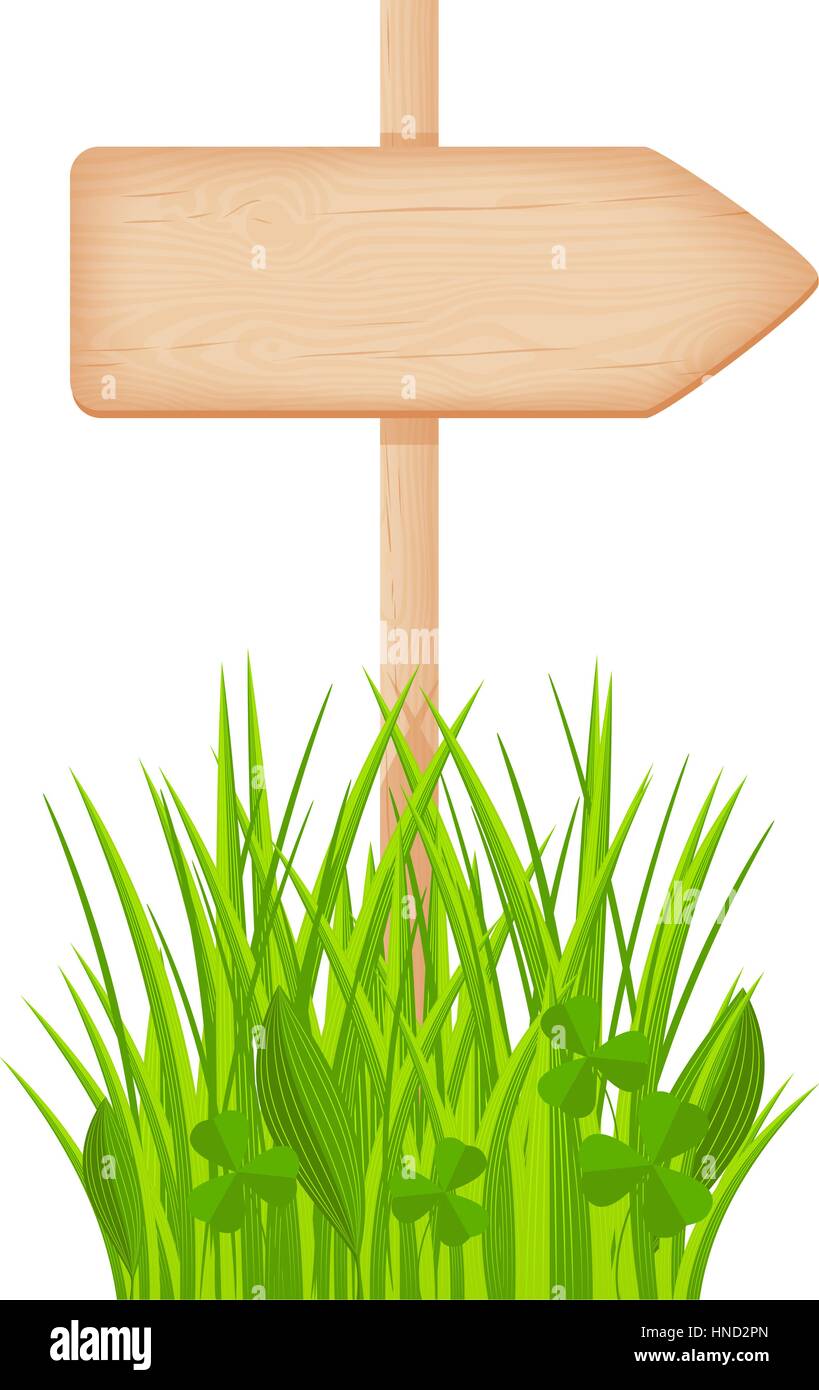 Flèche en bois panneau à noeuds et fissures sur un pôle à la pelouse vector illustration Illustration de Vecteur