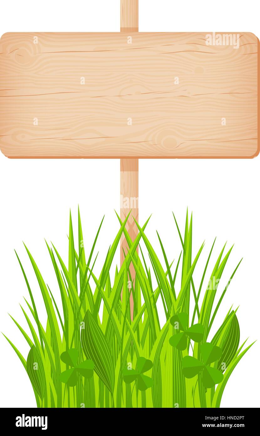 Rectangulaire en bois panneau à noeuds et fissures sur un pôle à la pelouse vector illustration Illustration de Vecteur