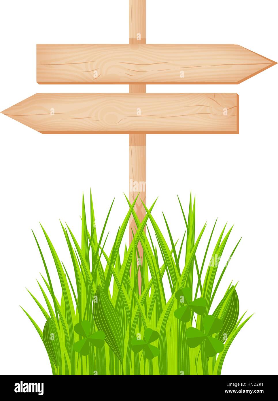 Deux flèches opposées en bois panneau à noeuds et fissures sur un pôle à la pelouse vector illustration Illustration de Vecteur