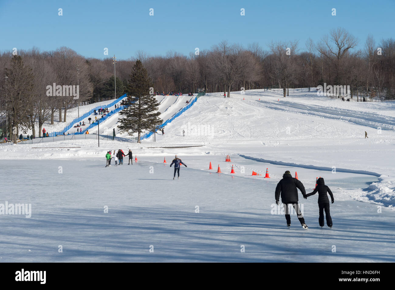 Montréal, CA - 31 janvier 2017 : les gens patiner sur le lac Beaver patinoire sur le Mont-Royal Banque D'Images