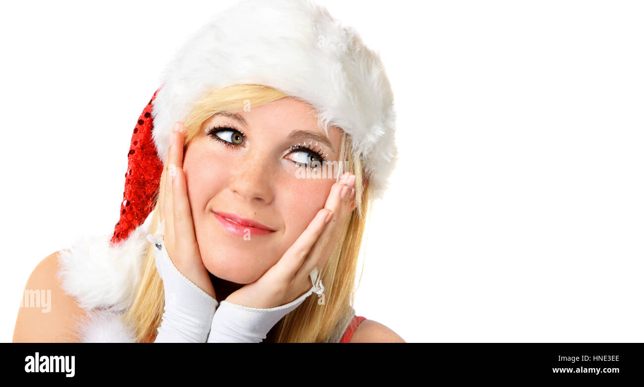 Young woman wearing a Santa Hat Banque D'Images