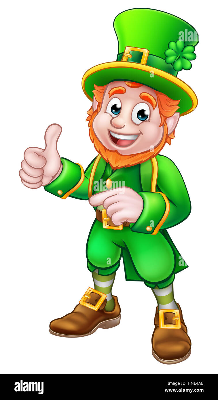 Cartoon Leprechaun St Patricks Day donnant un caractère Thumbs up et vers Banque D'Images