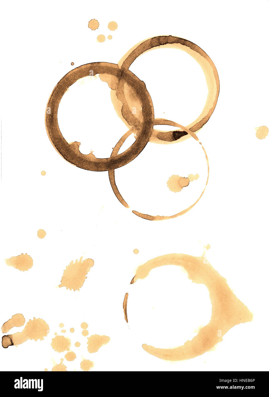 Taches de café sur fond blanc Banque D'Images