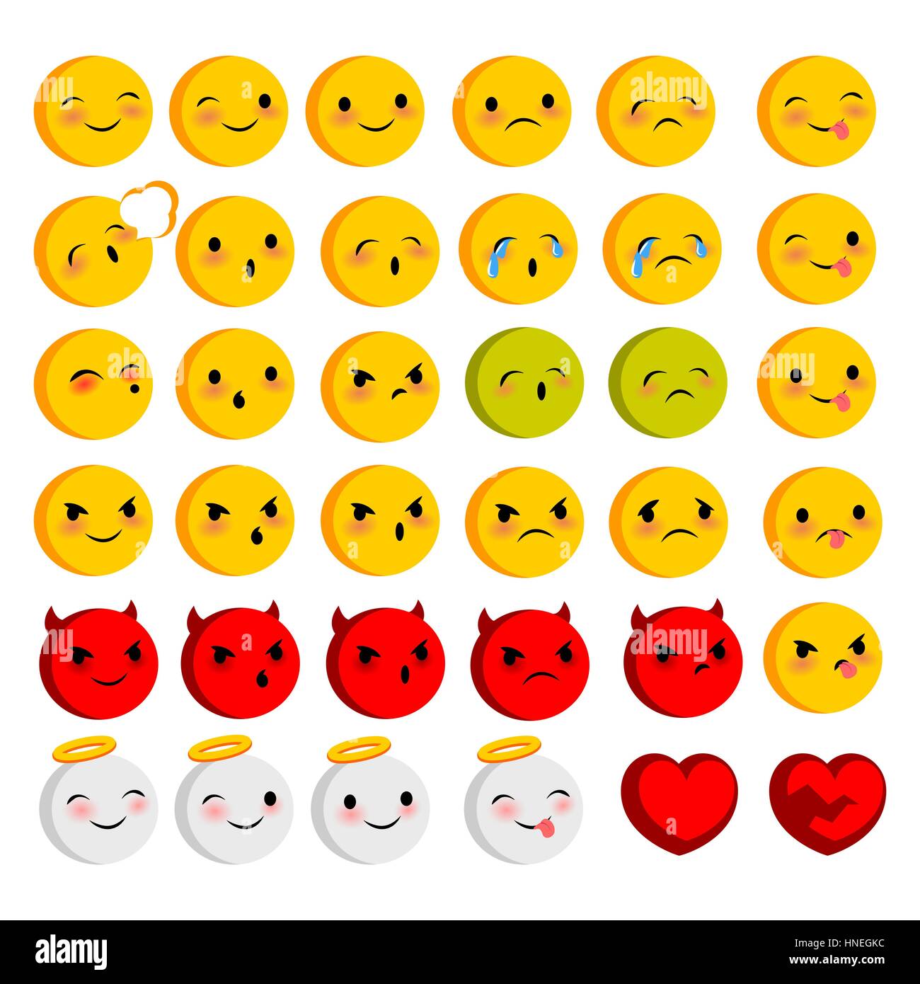 Les sourires des visages émotionnels big set Illustration de Vecteur