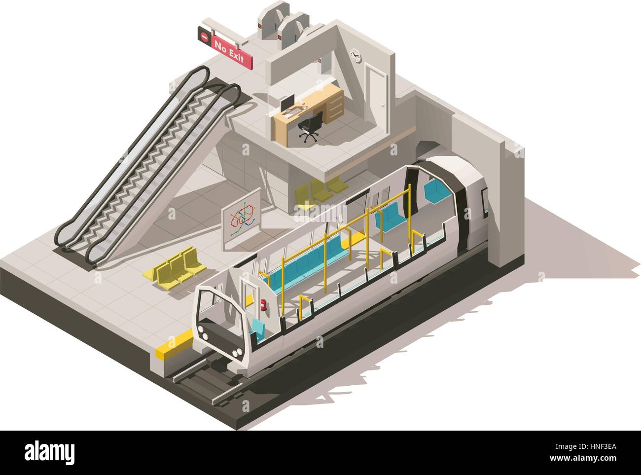 Vector poly faible isométrique métro station cutaway Illustration de Vecteur