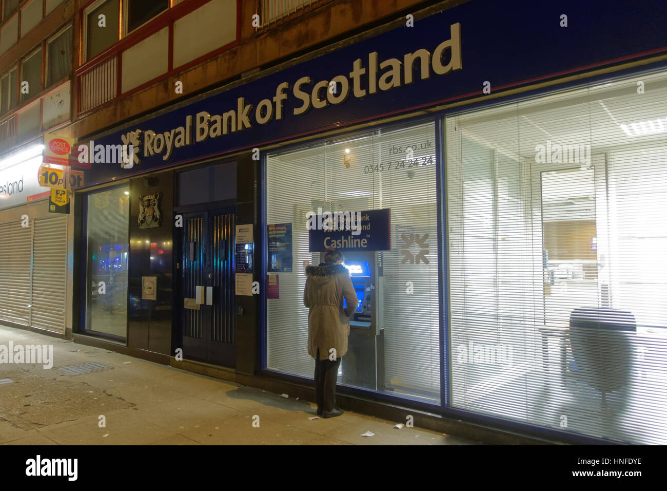 Glasgow Street Night Scenes soirée Royal Bank of Scotland distributeur de billets RBS Banque D'Images