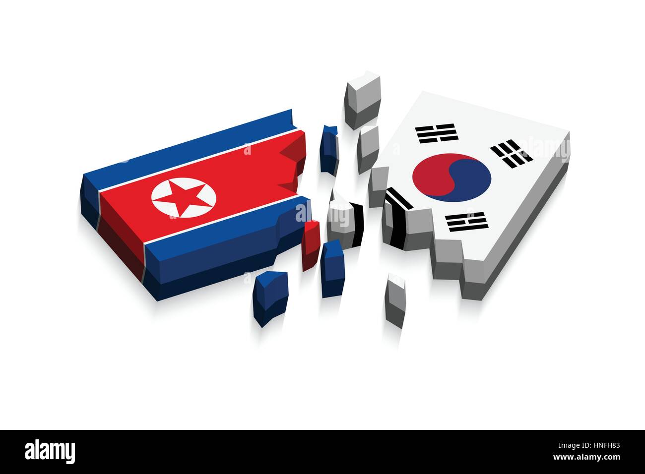 Drapeau de la Corée du Nord et la Corée du Sud ( 3D drapeaux endommagé ) ( trois vecteurs de dimension ) Illustration de Vecteur