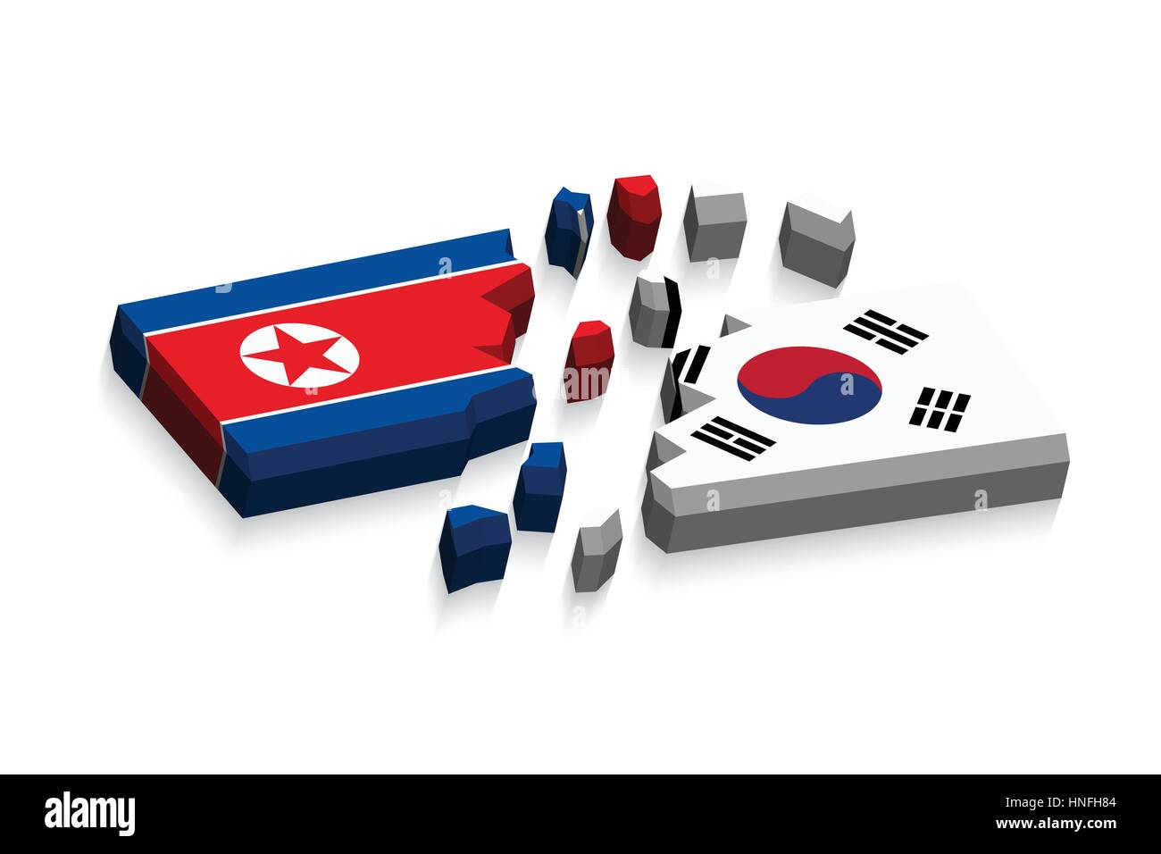 Drapeau de la Corée du Nord et la Corée du Sud ( 3D drapeaux endommagé ) ( trois vecteurs de dimension ) Illustration de Vecteur