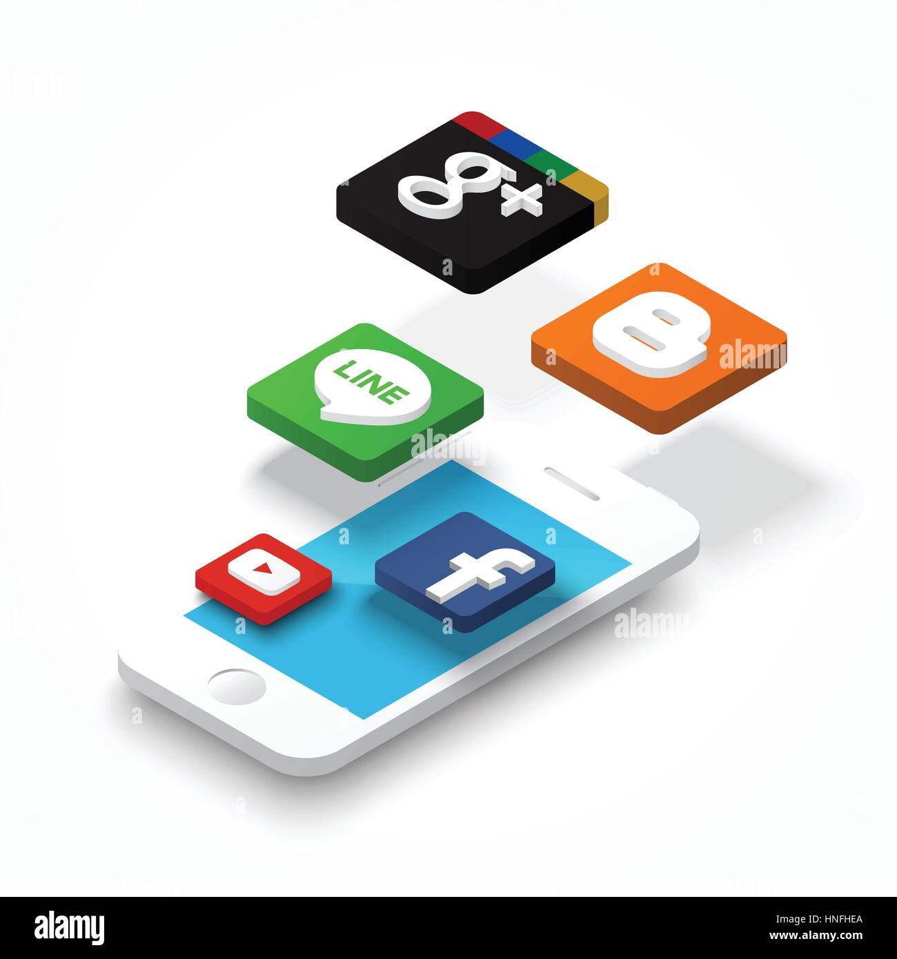 Halong, Vietnam - 20 octobre 2016 : un vecteur de l'iphone et l'application flotter au-dessus d'elle . Vector design 3D sur fond blanc . Illustration de Vecteur