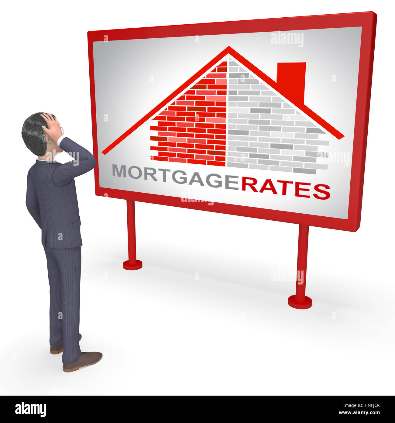 Les taux hypothécaires signe indiquant Prêt à domicile et de logement 3d illustration Banque D'Images